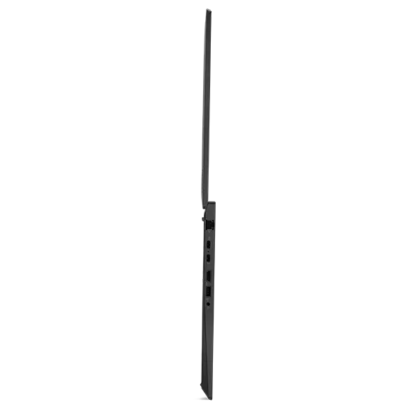 Right-side profile of the Lenovo ThinkPad T16 Gen 2 laptop in Thunder Black open 180 degrees.