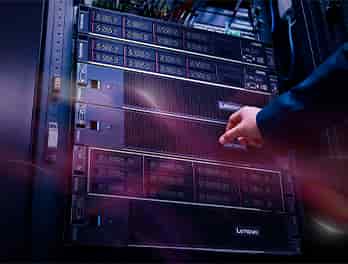 Lenovo Certified Refurbished server rack mounted in a data center environment, representing high-performance enterprise infrastructure.