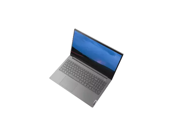 Vista superior del Lenovo ThinkBook 15 de 2.ª generación con el teclado y parte de la pantalla visibles girado 45 grados