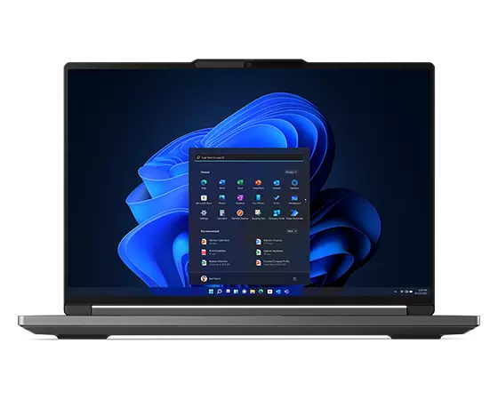 Front-facing Lenovo ThinkBook 16p Gen 4 laptop showcasing huge 16 inch display with Windows 11 Start menu.