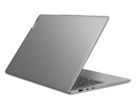 Back left angle view of an opened IdeaPad Pro 5 Gen 8 (14” AMD) showing left side ports