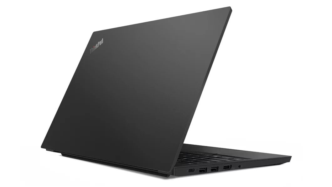 Vista posteriore del notebook Lenovo ThinkPad E15 aperto a 60°