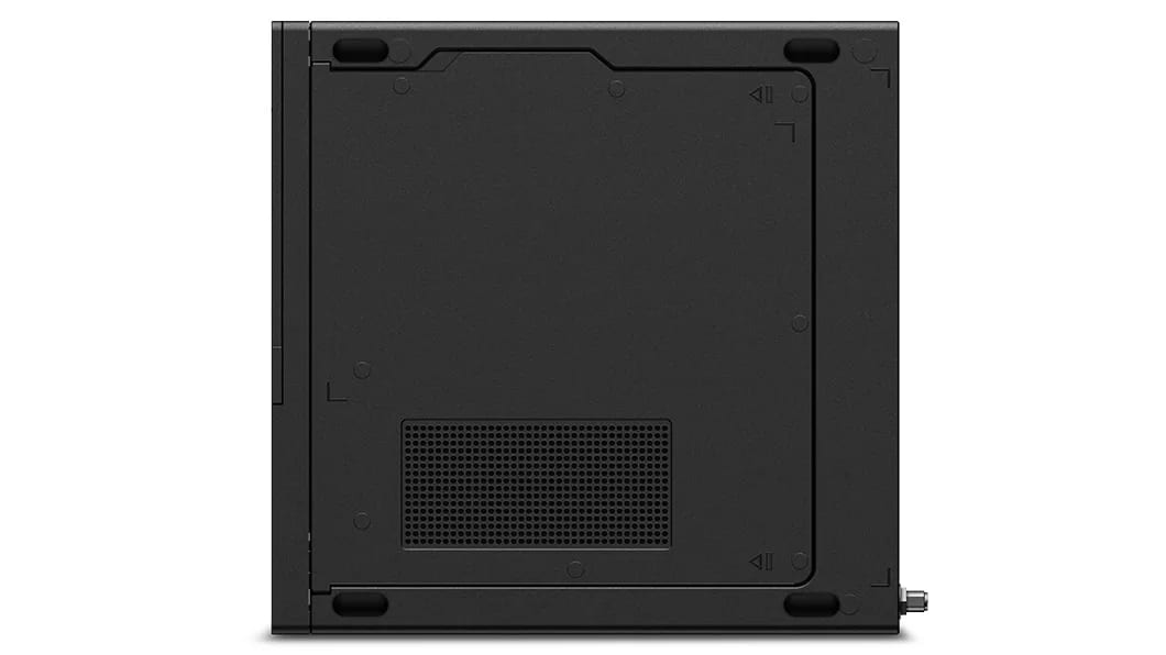 Aerial view of Lenovo ThinkStation P3 Tiny Workstation, showing left-side panel