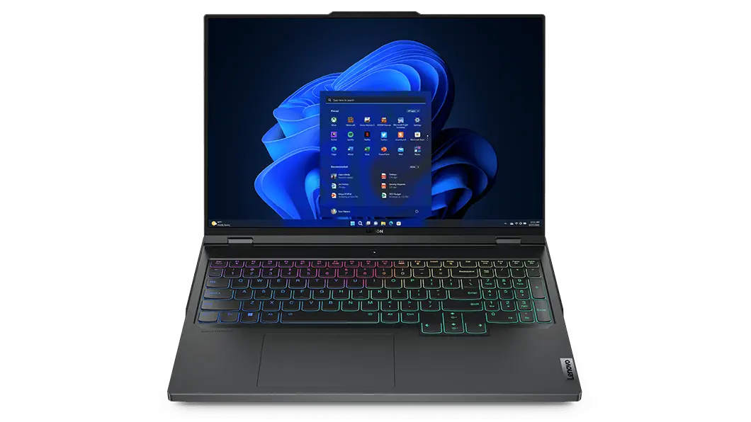 Legion Pro 7i Gen 8 (16, Intel) front facing with view of keyboard with RGB lighting
