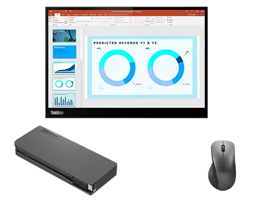Lenovo Pacote de trabalho 5 - Monitor móvel, mouse, hub de viagem
