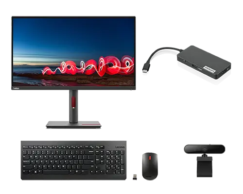 Lenovo Pacote de trabalho 2 - Monitor, Teclado e Mouse, Webcam, Hub