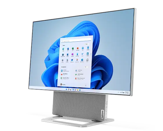 Yoga AIO 7 Gen 8 PC facing left with display turned on