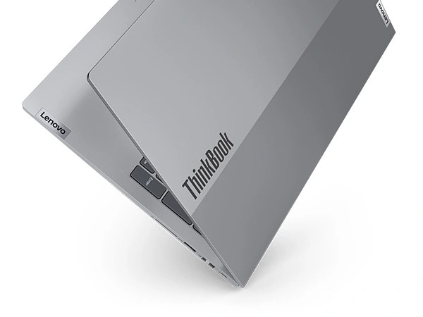 Close up of ThinkBook ID on the top cover of the Lenovo ThinkBook 16 Gen 6 laptop.