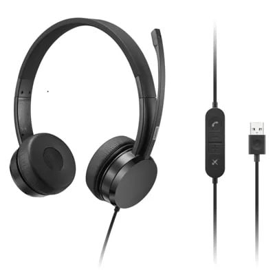 Lenovo USB A Wired Stereo On Ear Headset with Control Box