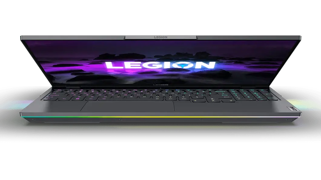 Vista frontal de la laptop gaming Lenovo Legion 7 6ta Gen (16”, AMD) apenas abierta