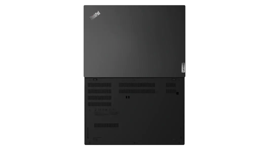 Vista superior de la parte posterior de la portátil Lenovo ThinkPad L14 de 2da generación (Intel) abierta a 180°