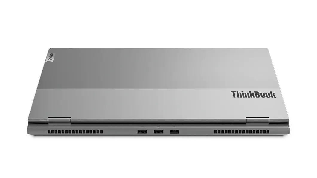Imagen frontal de la laptop Lenovo ThinkBook 16p 2da Gen (16”, AMD) vista de atrás, con sus bisagras