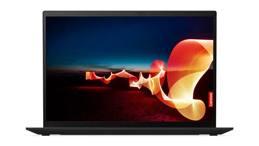 Vista frontal de la laptop ThinkPad X1 Carbon 9na Gen con sus marcos estrechos