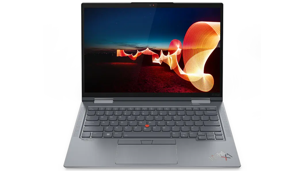 Imagen frontal de la laptop Lenovo ThinkPad X1 Yoga Gen 7 (14&quot;, Intel) abierta a poco más de 90°