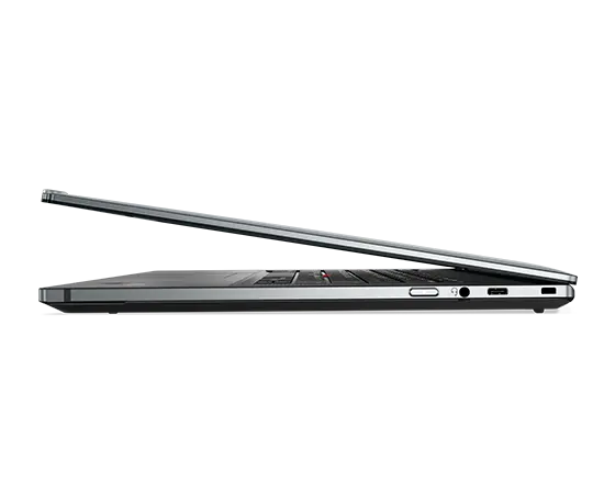 Right-side profile of the Lenovo ThinkPad Z16 Gen 2 laptop open slightly.