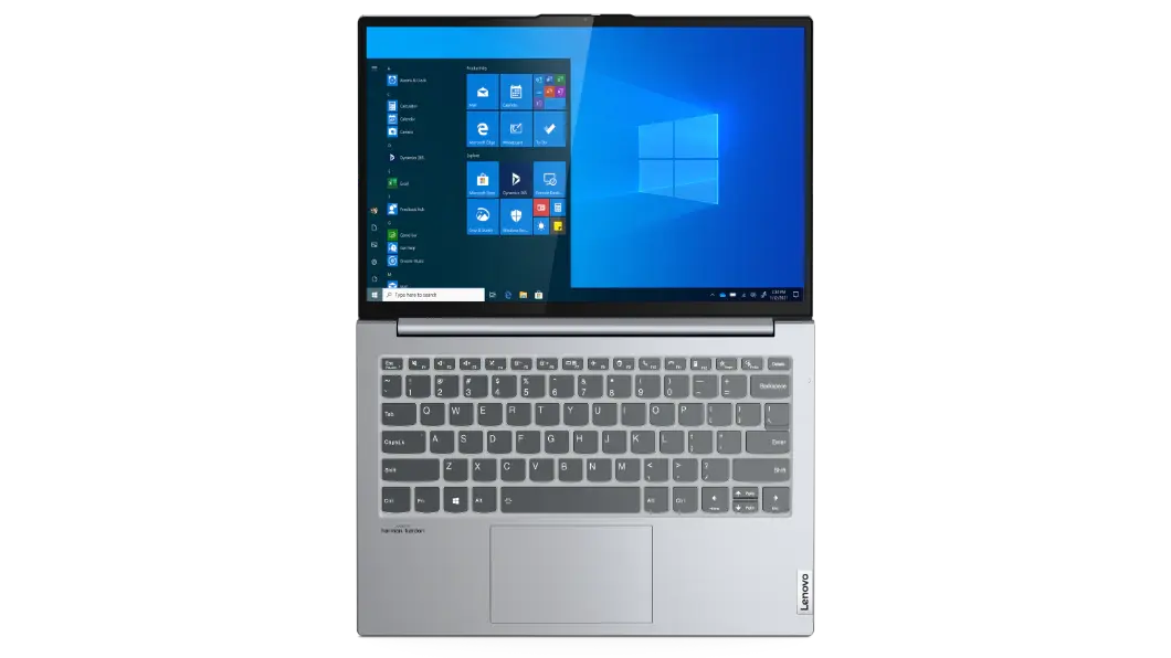 Vista trasera izquierda en ángulo bajo de la laptop Lenovo ThinkBook 13x, abierta 75° para mostrar la cubierta superior en color Cloud Grey (gris nube) de dos tonos y el logotipo distintivo de ThinkBook