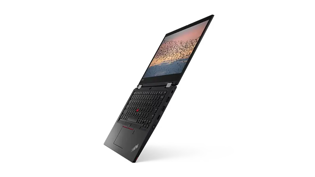 Vista de la ThinkPad L13 Yoga 2da Gen (13&quot;, AMD) en modo tablet con la pantalla prendida