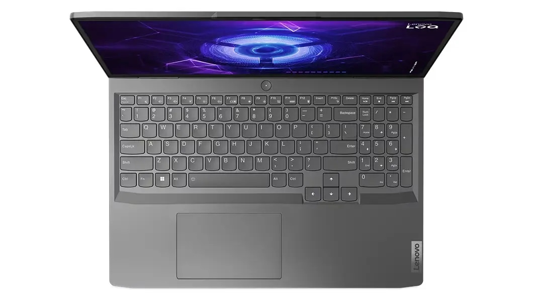 Lenovo LOQ 16IRH8 gaming laptop—from above, lid open