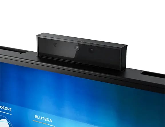 ThinkCentre Neo 30a 23.8" AIO-Raven Black i5-1240P-16GB -512GB 6 Side view of a Lenovo ThinkCentre Neo 30a (24” Intel) all-in-one-business PC, showing retractable webcam.