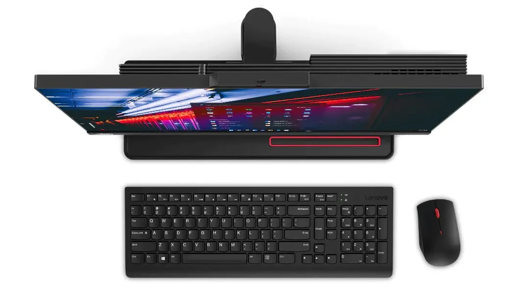 Lenovo ThinkCentre M70a top view next to keyboard and mouse