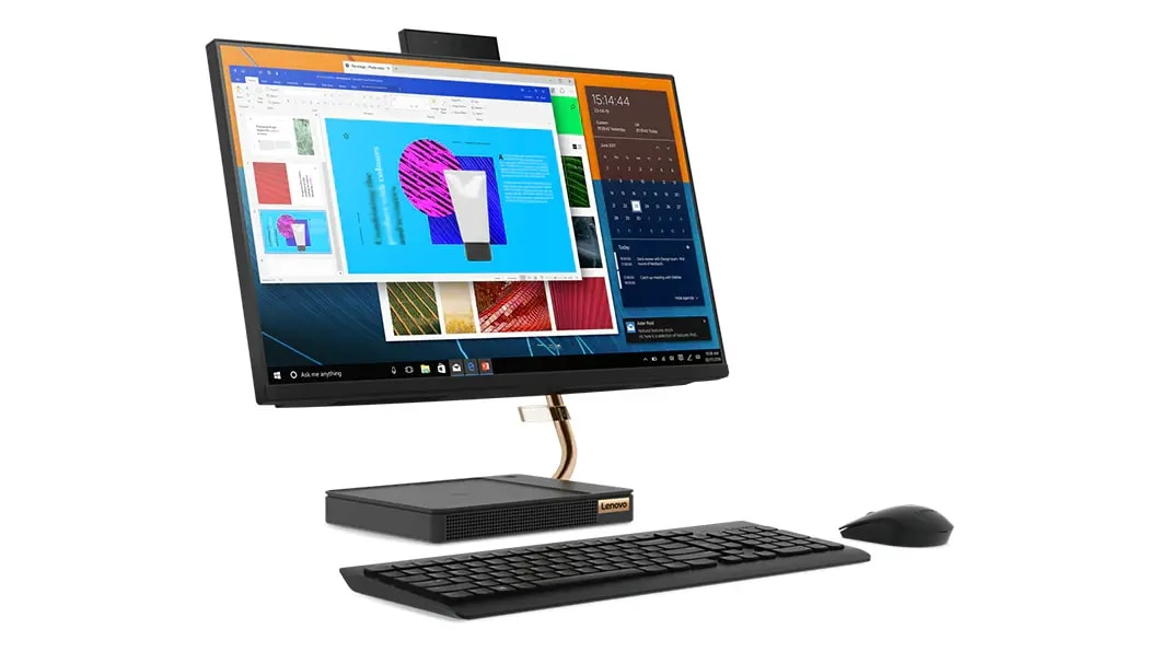 Left-angle view of the IdeaCentre AIO 5i (24&quot;) all-in-one desktop with desktop and mouse