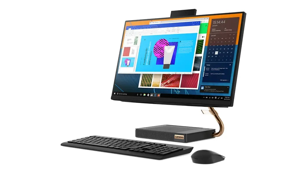Right-angle view of the IdeaCentre AIO 5i (24&quot;) all-in-one desktop with desktop and mouse