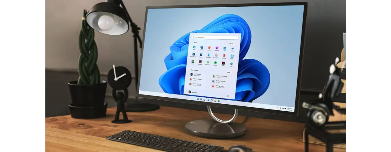 Yoga AIO 9i Gen 8 with optional mouse and keyboard on desk