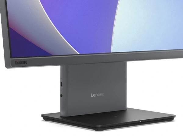 Lenovo ThinkCentre Neo 50a Gen 5 24 inch Intel monitor -- close-up front-left angled view, with half screen display