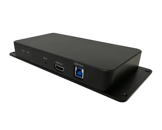 Front facing Lenovo Link Box, showing HDMI out and USB-B ports, plus light functions