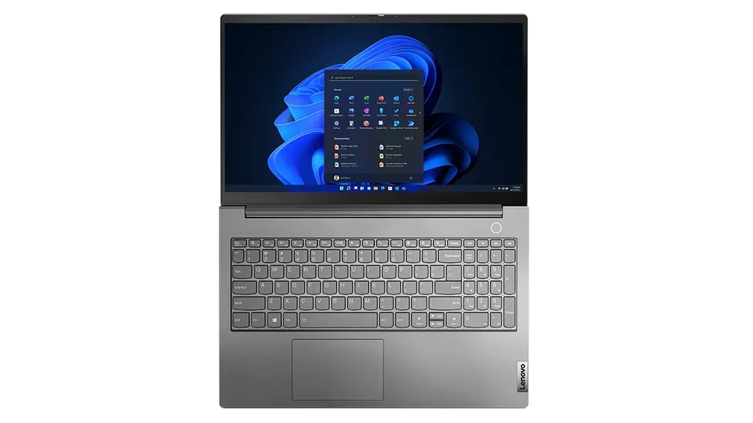 Lenovo ThinkPad L15 3ra Gen (15&quot;, AMD) laptop - Vista superior, tapa abierta 180 grados