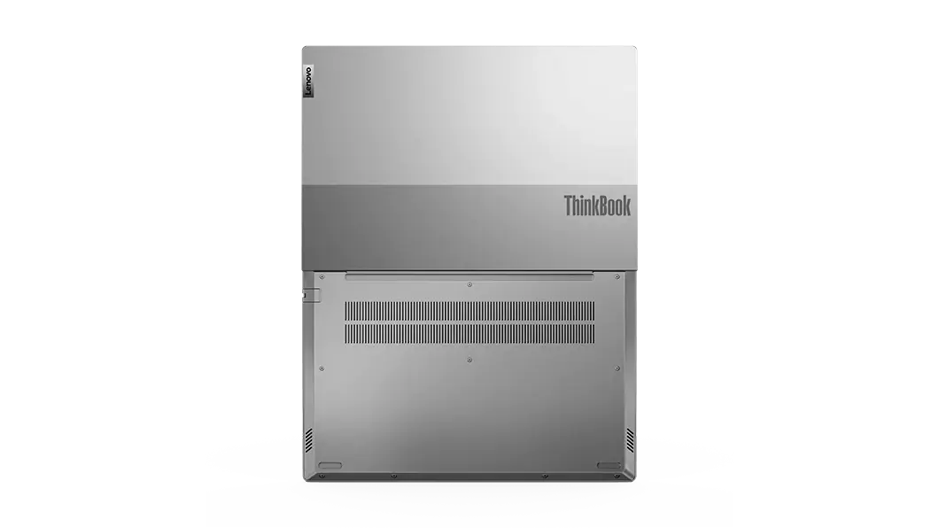 Imagen superior de la parte trasera de la portátil Lenovo ThinkBook 14 Gen 3 (14&quot;, AMD) abierta a 180°