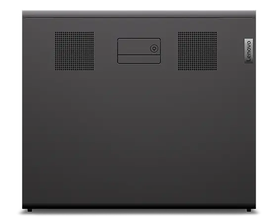 Naar voren gericht Lenovo ThinkStation P8-workstation, met linkerpaneel en Lenovo-logo