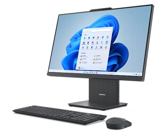 IdeaCentre AIO i Gen 9 computer facing left with optional keyboard and mouse