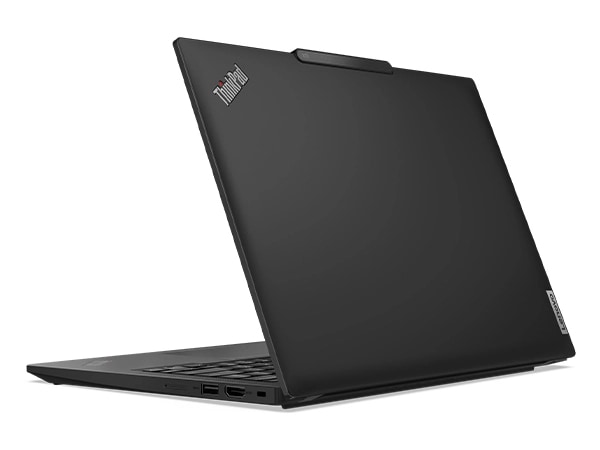 Rückseite des Lenovo ThinkPad X13 2-in-1-Notebook der 5. Generation, nach links gerichtet, mit den Anschlüssen auf der rechten Seite.