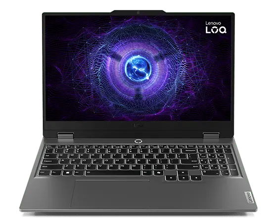 Lenovo LOQ 15IRX9 gaming laptop – front view, lid open, with LOQ logo on the display
