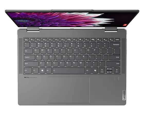 Blick von oben auf das Yoga 7 2-in-1 Notebook Gen 9 (14 Intel) mit Tastatur und Trackpad