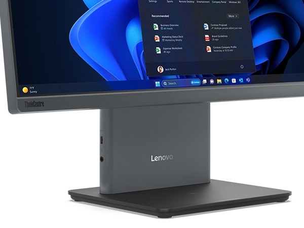 Lenovo ThinkCentre Neo 50a Gen 5 24 inch Intel monitor -- close-up front-left angled view, with half screen display