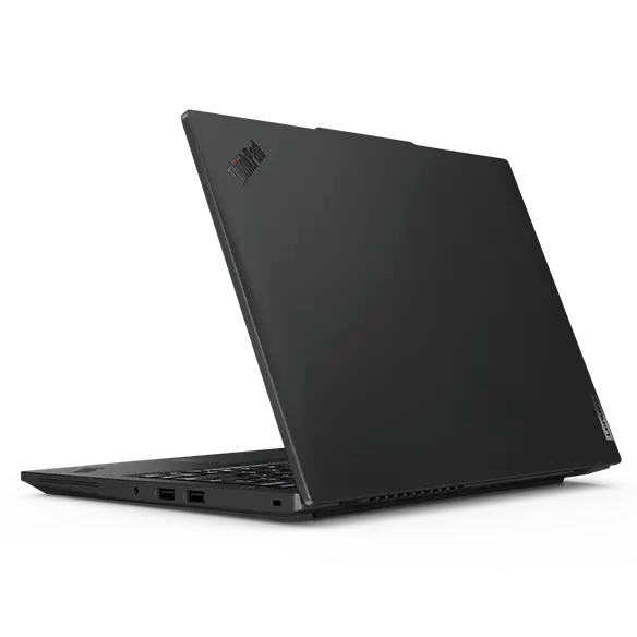 Lenovo ThinkPad L14 Gen 5 laptop rear facing left with top cover view.