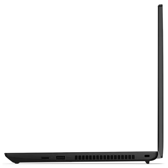 Vista del lateral derecho del portátil Lenovo ThinkPad L14 de 4.ª generación [35,56 cm (14”), Intel] con la tapa abierta