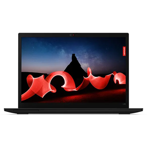 Front-facing Lenovo Thinkpad L13 Gen4 in laptop mode, showcasing its colorful 13 inch display.