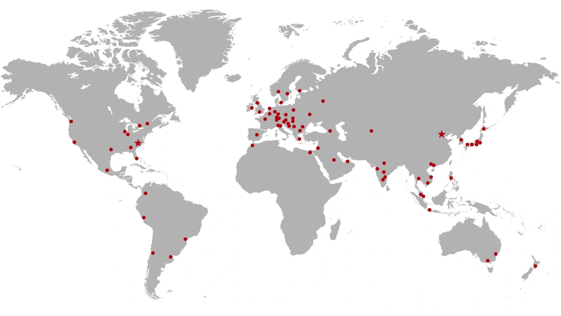 Carte du monde avec des points montrant les emplacements Lenovo