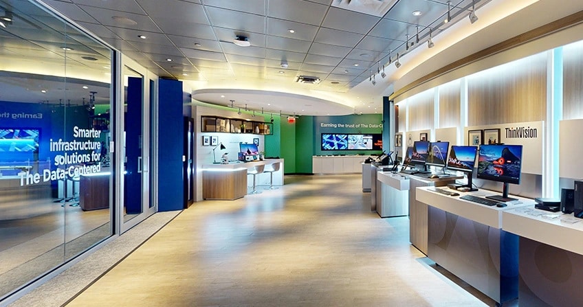 A view of the inside of the executive briefing center showing a number of computers