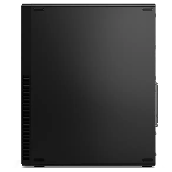 Vertically-positioned right side of the Lenovo ThinkCentre M90s Gen 5 small form factor PC, showing optional expansion slots on the back.  