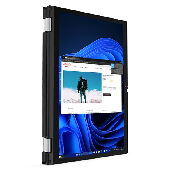 Tablet mode of Lenovo ThinkPad L13 2-in-1 Gen 5 laptop, showing a product in the eCommerce screen.