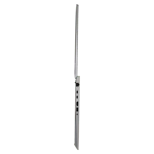 Profil droit de la station de travail portable ThinkPad P16s (16 » AMD), ouverte à 180 degrés, à plat, montrant le bord du clavier et de l’écran, plus les ports