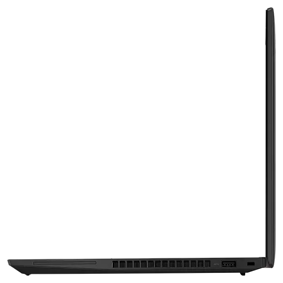 Right-side profile of Lenovo ThinkPad P14s Gen 4 (14” AMD) mobile workstation, opened 90 degrees, showing edges of display & keyboard, & right-side ports