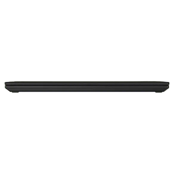 Nahaufnahme der mobilen Workstation Lenovo ThinkPad P14s Gen 4 (14” AMD) von vorne, geschlossen, mit Blick auf die Kanten der oberen und hinteren Abdeckung