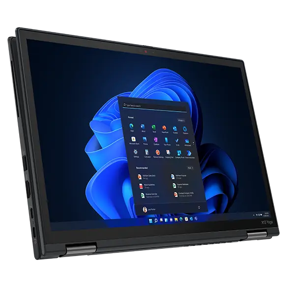 Left side view of ThinkPad X13 Yoga Gen 3 (13&quot; Intel), opened fully in tablet mode, showing display