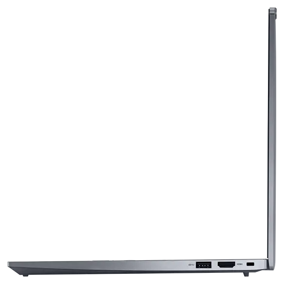 Eye-level right-side profile view of a ThinkPad X13 Gen 4 laptop open 90°