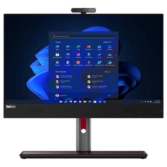 Front facing Lenovo ThinkCentre M90a Pro Gen 3 AIO (23&quot; Intel), showing display and Full Function Monitor Stand